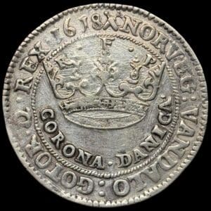1618, Corona Danica "2 krone", Chr.IV, Sieg 87.6, Hede 105B, Kva. 1-1+ "kaftig poleret i felterne"