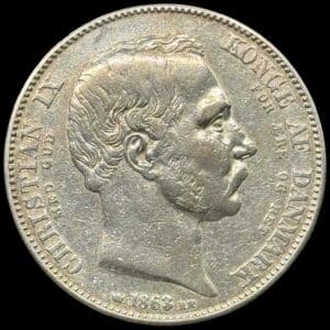1863 RH, 2 Rigsdaler "Tronskifte", Chr.IX, Sieg 4, Hede 3, Kva. 1-1+