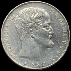 1855 FF, 2 Rigsdaler, Fre.VII, Sieg 14.2, Hede 6B, Kva. 1+