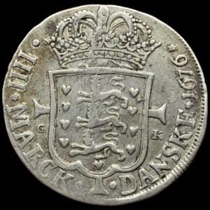 1676, 4 mark, Chr.IV, Sieg 35.1, Hede 68A, Kva. 1-1+