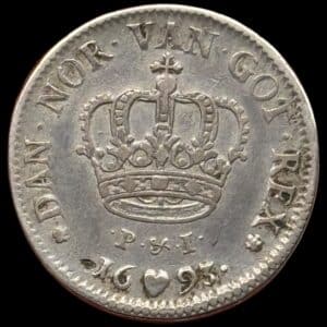 1693, krone "Klumpkrone", Chr.V, Sieg 24, Hede 104, Kva. 1-1+
