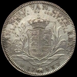 1748, krone, Fre.V, Sieg 12.2, Hede 31A, Kva. 1+-01, Ex. JDK 2 lot 271 & BR 527 lot 468