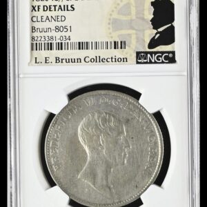 1820 CFG, 1 speciedaler, Fre.VI, Sieg 30.1, Hede 26A, Bruun 8051, Kva. 1+, Graderet XF Details Cleaned af NGC, ex. L.E.Bruun "original samleretiket medfølger"