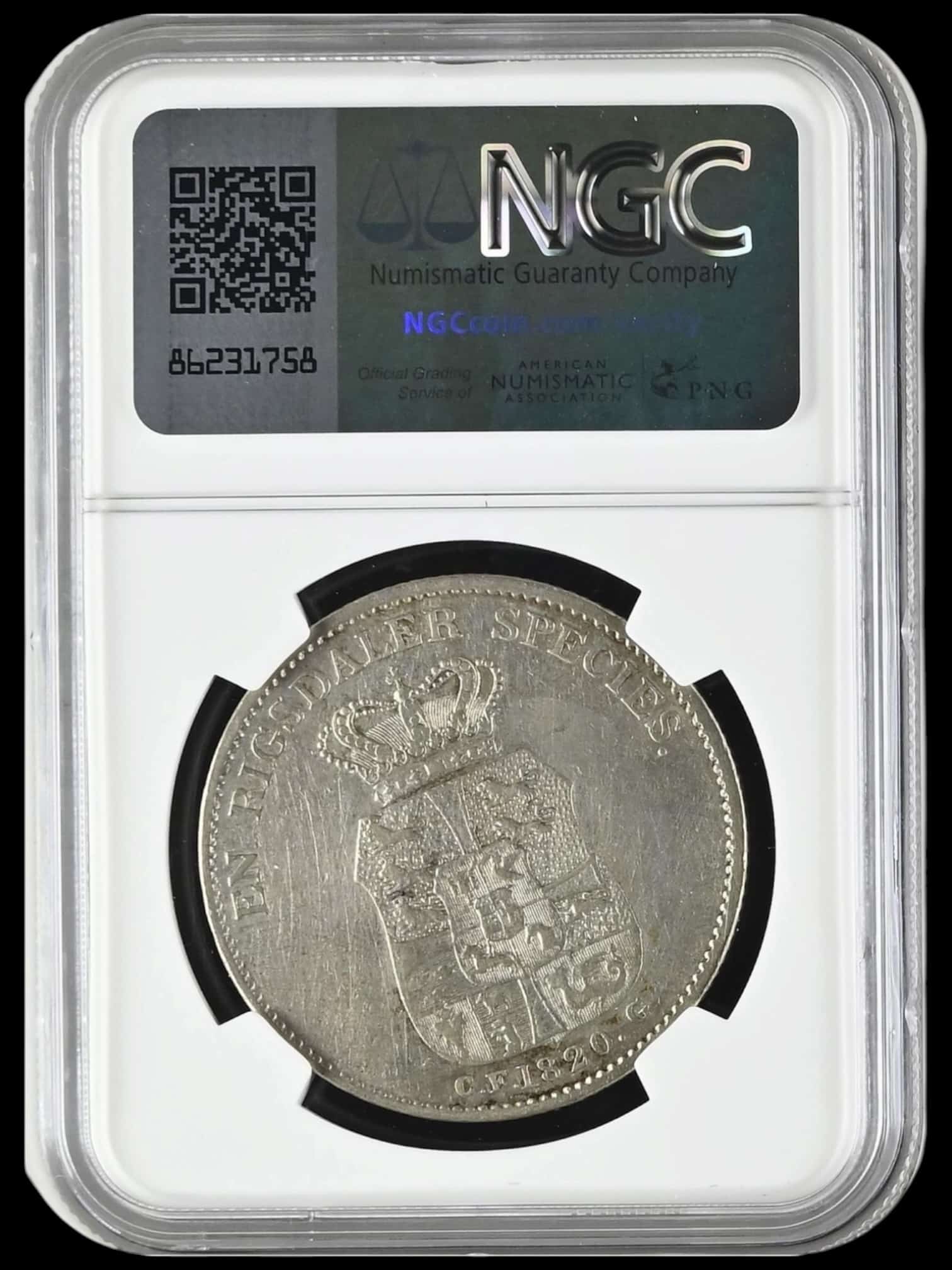 1820 CFG, 1 speciedaler, Fre.VI, Sieg 30.1, Hede 26A, Bruun 8051, Kva. 1+, Graderet XF Details Cleaned af NGC, ex. L.E.Bruun "original samleretiket medfølger" - Image 2