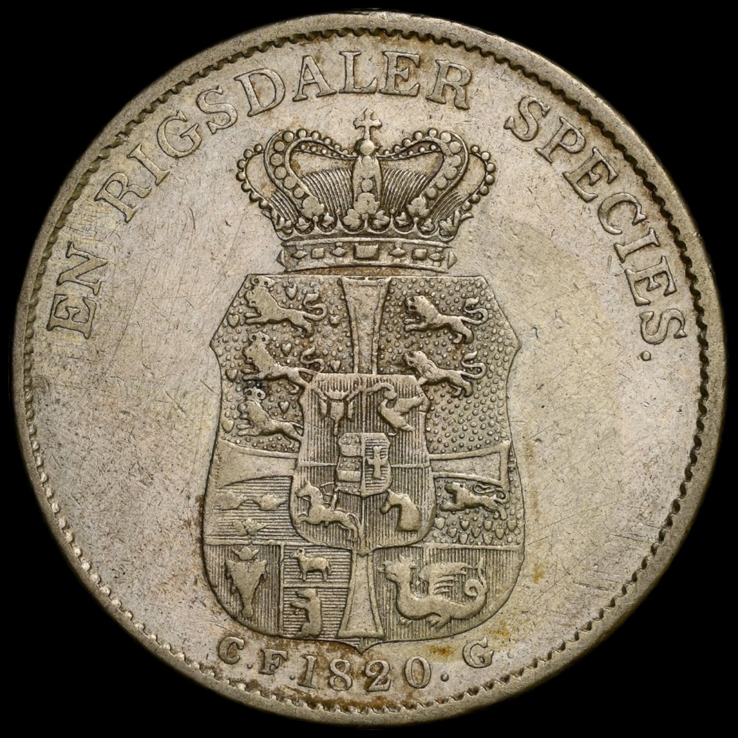 1820 CFG, 1 speciedaler, Fre.VI, Sieg 30.1, Hede 26A, Bruun 8051, Kva. 1+, Graderet XF Details Cleaned af NGC, ex. L.E.Bruun "original samleretiket medfølger" - Image 3