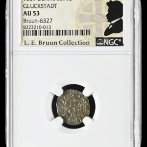 1659, søsling / sechsling, Glückstadt, Fre.III, Sieg 146, Hede 150, Schou 128, Bruun 6327, 1+-01, Graderet AU 53 af NGC, ex. L.E.Brunn "original samleretiket medfølger"