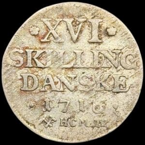 Norge, 16 skilling 1716 HCM, Fre.IV, Sieg 7, Hede 14, NMD 12, Kva. 1+