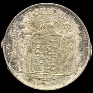 1869, 1 d'or, Chr.IX, Sieg 6, Hede 2, Sølv afslag, fjernet fra smykke, Kva. 1+-01
