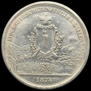Schweiz, 5 Francs 1874, St. Gallen Shooting Festival, Dav 386, KM XS12, Kva. 1+