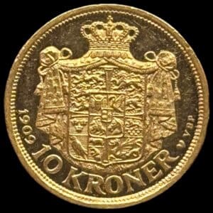 1909. 10 kroner, Fre.VIII, Sieg 2, Hede 2, Kva. 0-M "Medaljepræg"