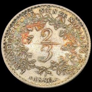 1830 FF, 2/3 thaler / Zweidrittel, Fre.VI, Sieg 44, Hede 1, Kva. 0-01 smukt eksemplar.