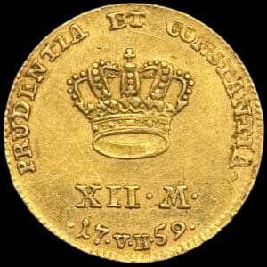 1759 VH, 12 mark / Kurant dukat, Fre.V, Sieg 21.3, Hede 22C, Kva. 1+-01