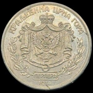 Montenegro, 5 Perpera 1914, Nicholas I, Vienna Mint, KM 15, Kva. 0-01 let renset, ks.