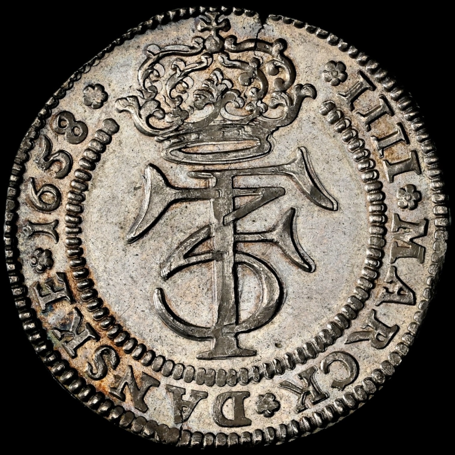 1658, Krone / 4 mark, Fre.III, Sieg 49.1, Hede 95A, Dav. 3547, Kva. 0-01, Graderet MS 62 af NGC, "Fejl graderet som en 2 krone" "TOP POP" - Image 3
