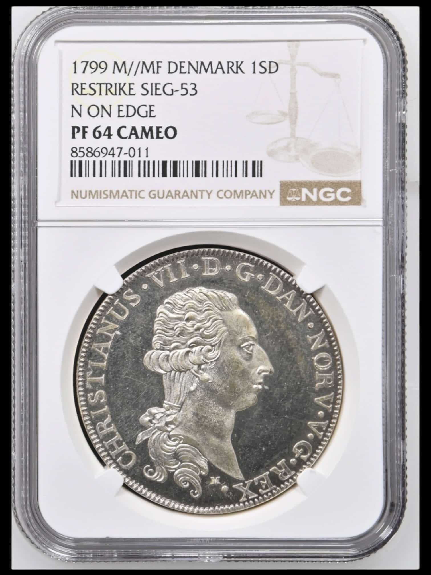 1799 MF, 1 speciedaler, Prøvemønt, Chr.VII, Nypræg, Sieg 53, Hede 39F, Bruun 7945, Kva. Proof, Graderet PF 64 CAMEO "TOP POP"