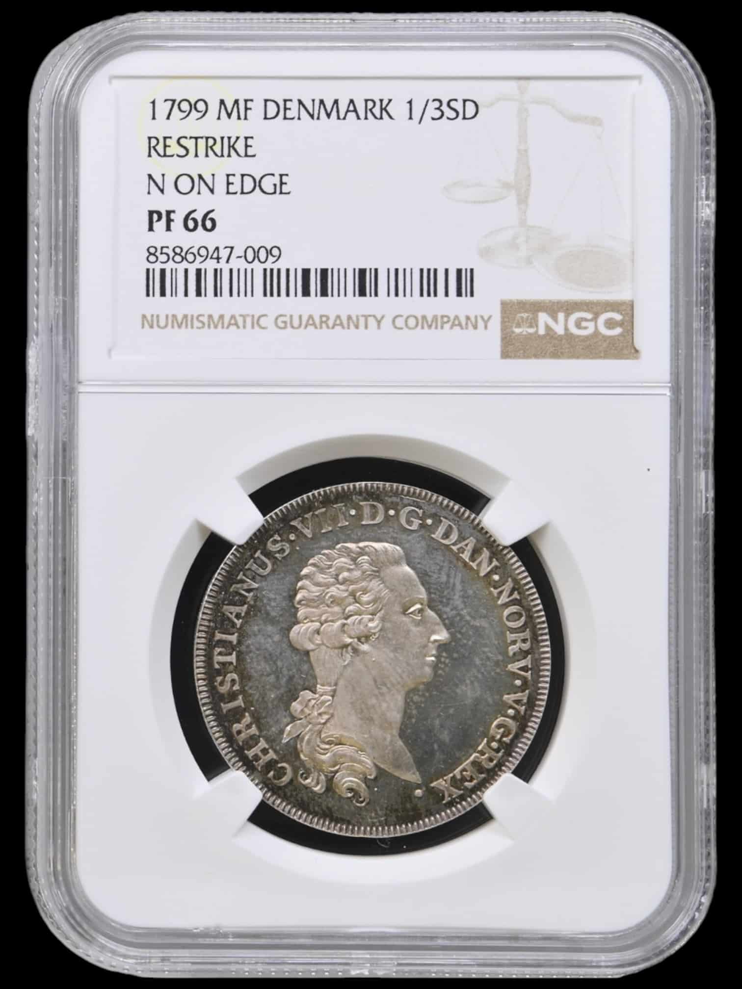 1799 MF, 1/3 speciedaler, Prøvemønt, Chr.VII, Nypræg, Sieg 51, Hede 41D, Kva. Proof, Graderet PF 66 af NGC "TOP POP"