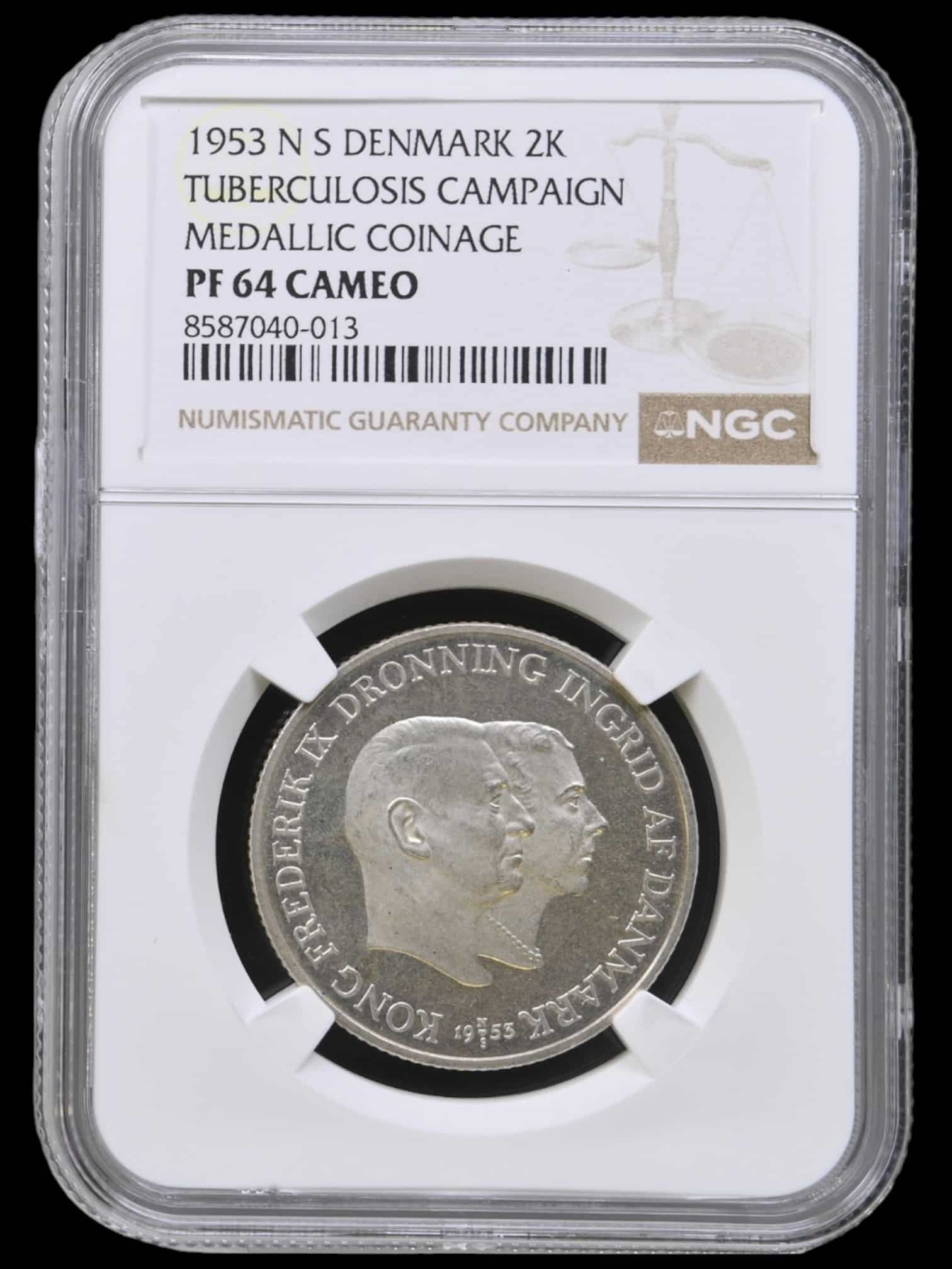 1953, 2 kroner, Grønlandsindsamlingen, Fre.IX, Sieg 10, Hede 2, Kva. M, Graderet PF 64 Cameo, Single Graderet "TOP POP"