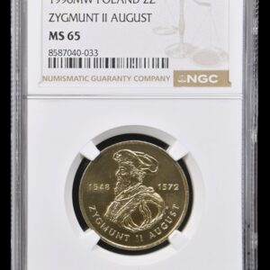 Polen, 2 zloty 1996, Zygmunt II August, "Nordic Gold", Parchimowicz 732, KM 306, Kva. 0, Graderet MS 65 af NGC