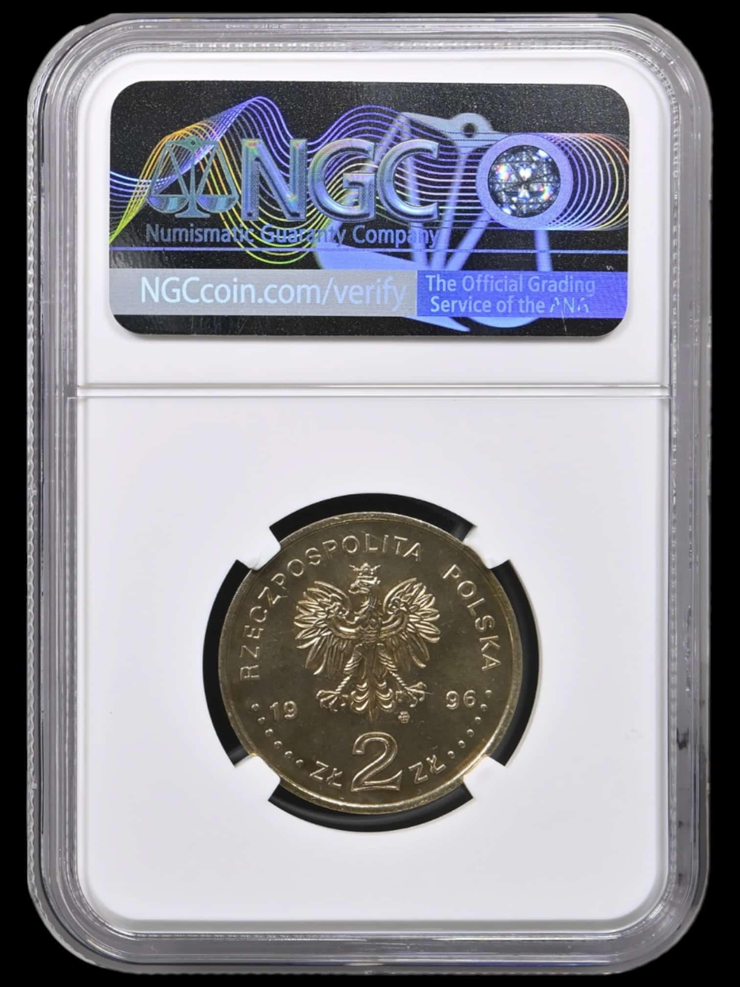 Polen, 2 zloty 1996, Zygmunt II August, "Nordic Gold", Parchimowicz 732, KM 306, Kva. 0, Graderet MS 65 af NGC - Image 2