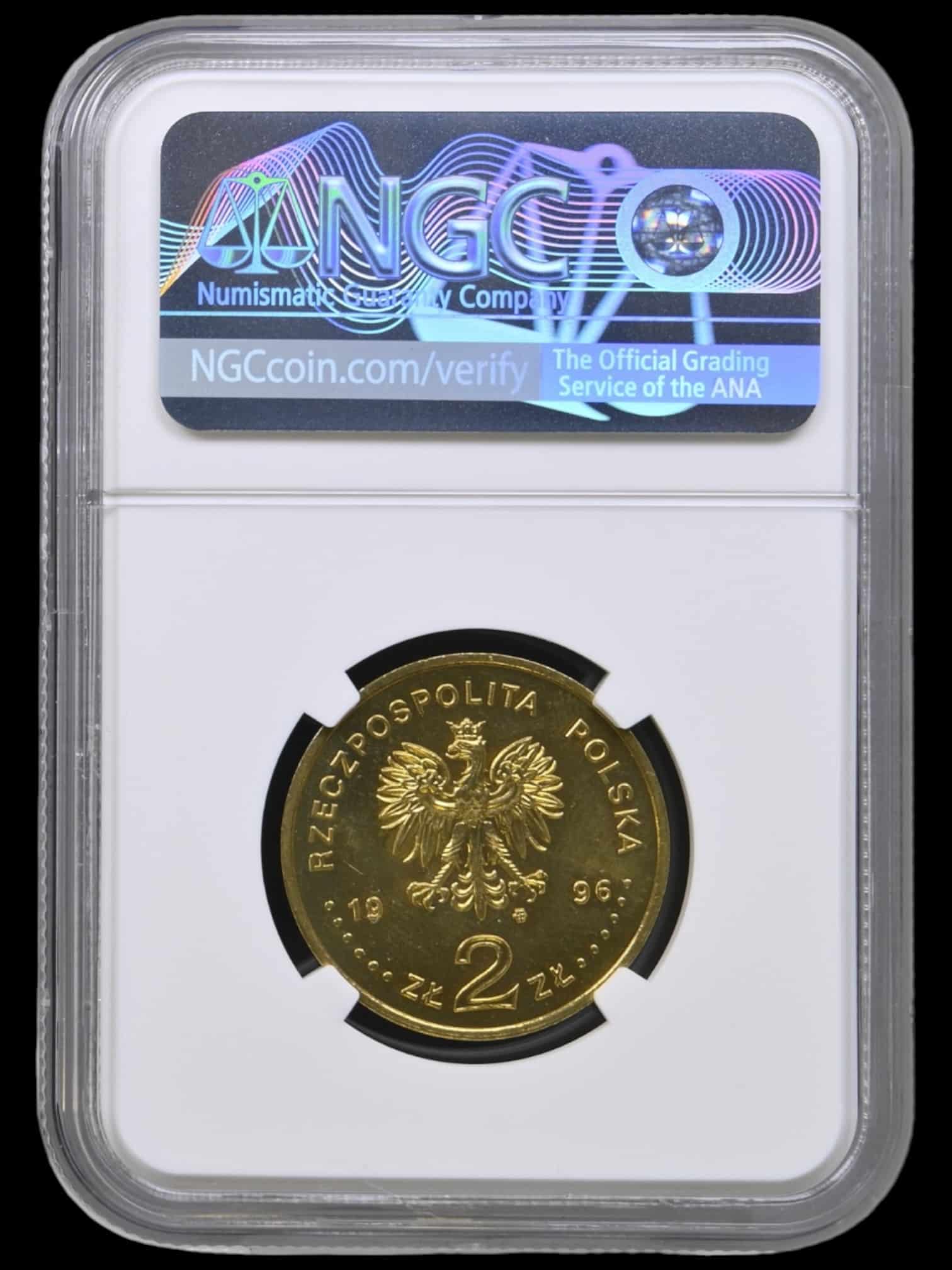 Polen, 2 zloty 1996, Zygmunt II August, "Nordic Gold", Parchimowicz 732, KM 306, Kva. 0, Graderet MS 66 af NGC - Image 2