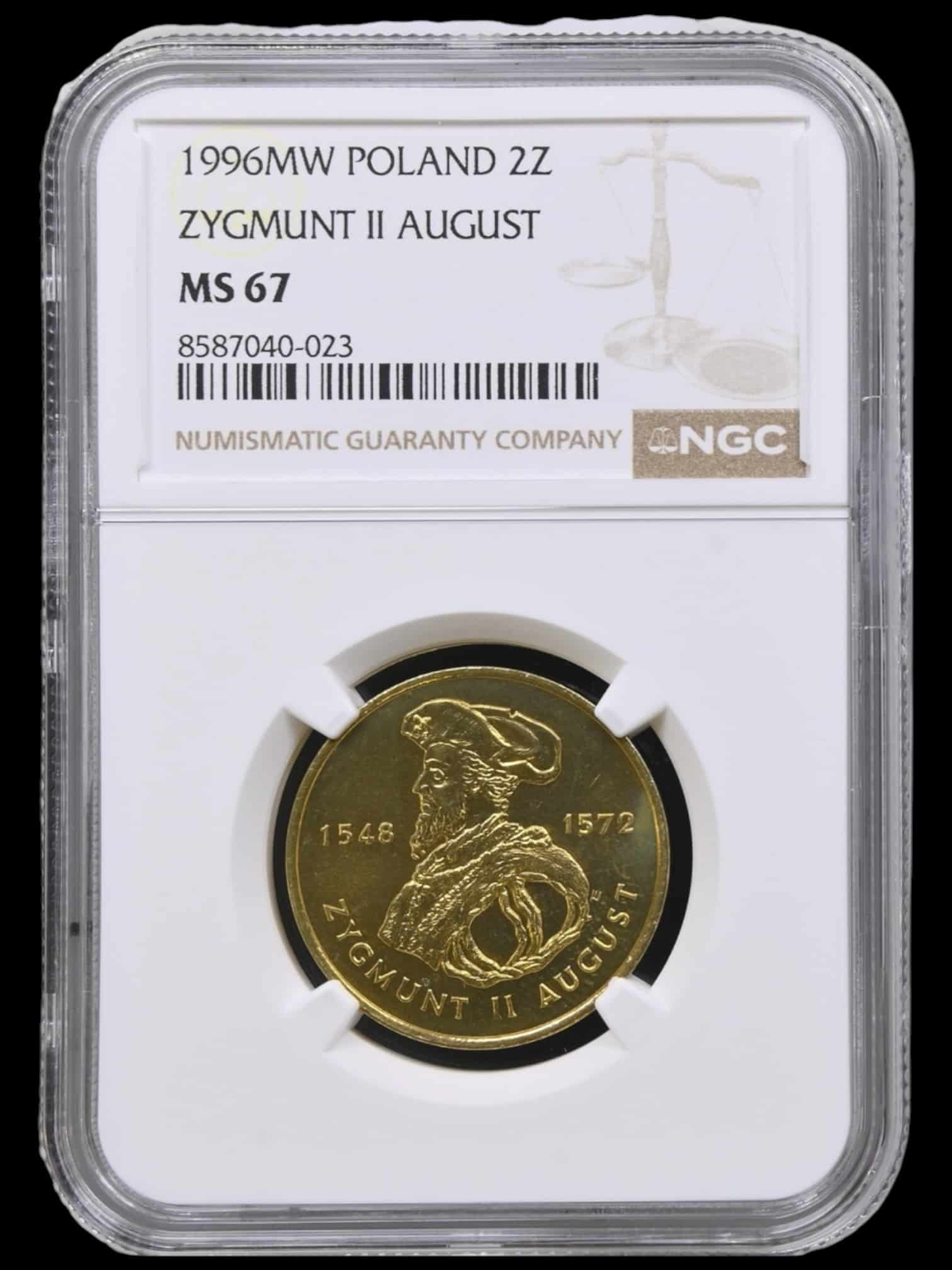 Polen, 2 zloty 1996, Zygmunt II August, "Nordic Gold", Parchimowicz 732, KM 306, Kva. 0, Graderet MS 67 af NGC