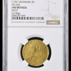1701, 2 dukat, Fre.VI, Sieg 50, Hede 10, Schou 2, Bruun 7308, Kva. 1+, Graderet AU Details Bent af NGC, "Meget Sjælden"