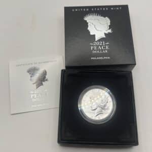 USA, Peace Dollar 2021, Ag. 999, 100th anniversary, Philadelphia Mint, KM 150a, Kva. 0 / UNC