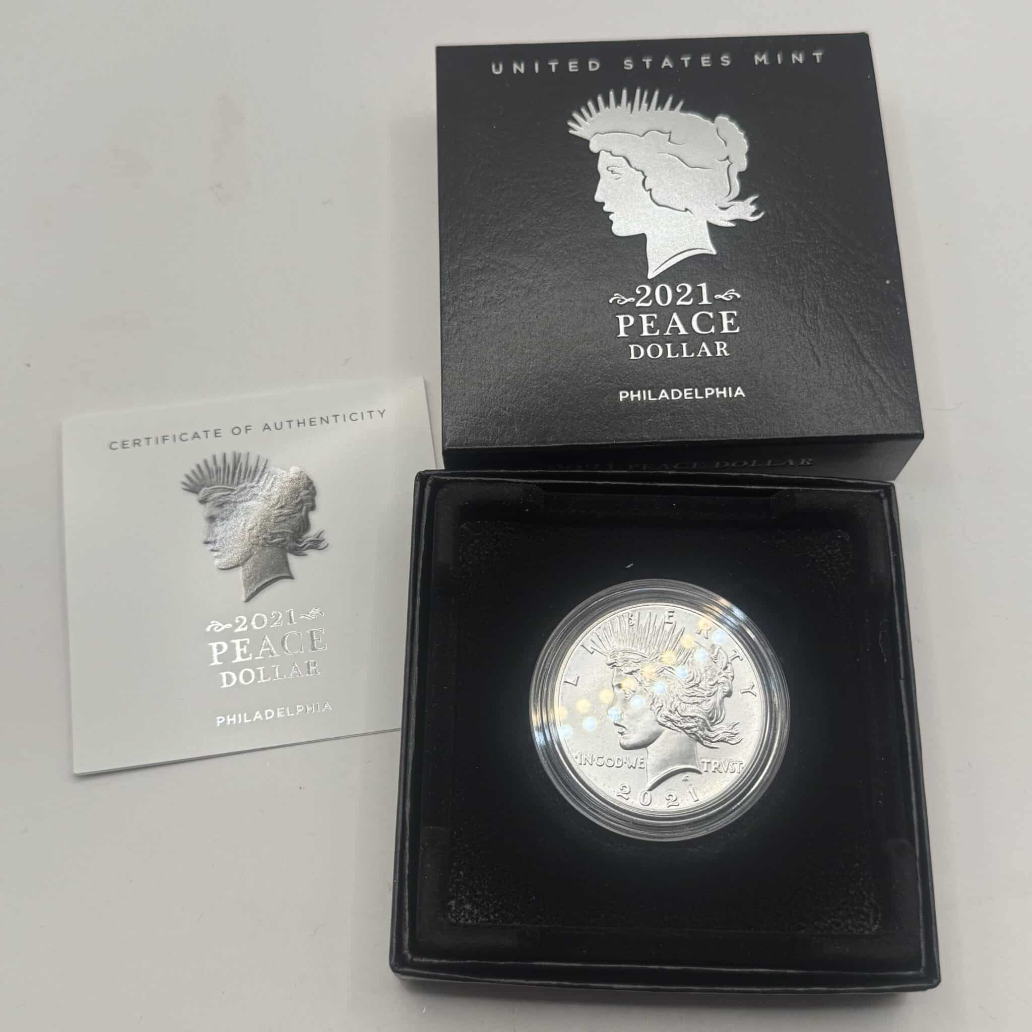 USA, Peace Dollar 2021, Ag. 999, 100th anniversary, Philadelphia Mint, KM 150a, Kva. 0 / UNC