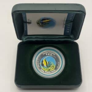 Cook Islands, 2 dollars 2002, Elizabeth II, Moorish Idol, Asian Wildlife Series, 1 Oz Ag, N 340209, Kva. Proof, Minted 20.000