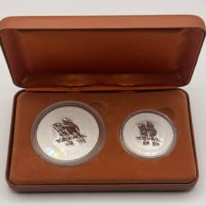 Australien, 1 & 2 dollars 2006 set, Elisabeth II, 4th Portrait, Australian Kookaburra, 1 Oz & 2 Oz Ag, N 74351 & 196099, Kva. 0 / UNC