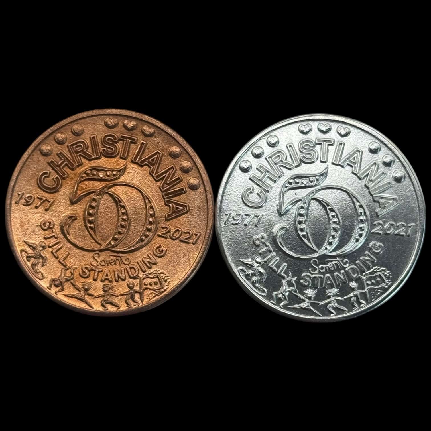 Christiania, 50 års Jubilæum 1971-2021 Medaljesæt 2021, Sølv og Kobber, med emalje, Kva. 0