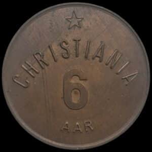 Christiania, 6 års jubilæums medalje 1977 uden flag, Kobber, Sieg 1.1, Kva. 0-01