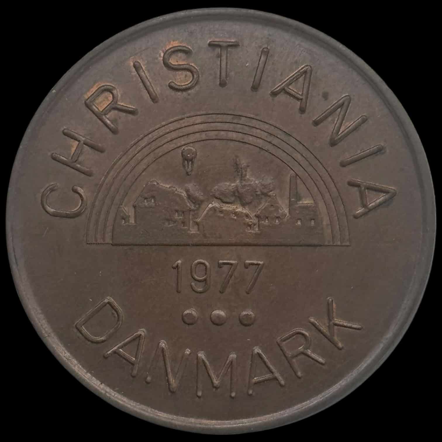 Christiania, 6 års jubilæums medalje 1977 uden flag, Kobber, Sieg 1.1, Kva. 0-01 - Image 2