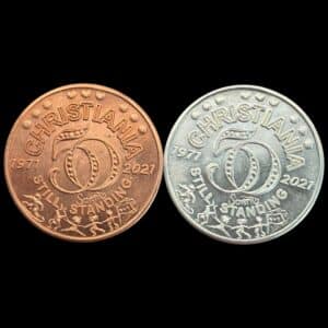 Christiania, 50 års Jubilæum 1971-2021 Medaljesæt 2021, Sølv og Kobber, uden emalje, Nr. 189, Kva. 0