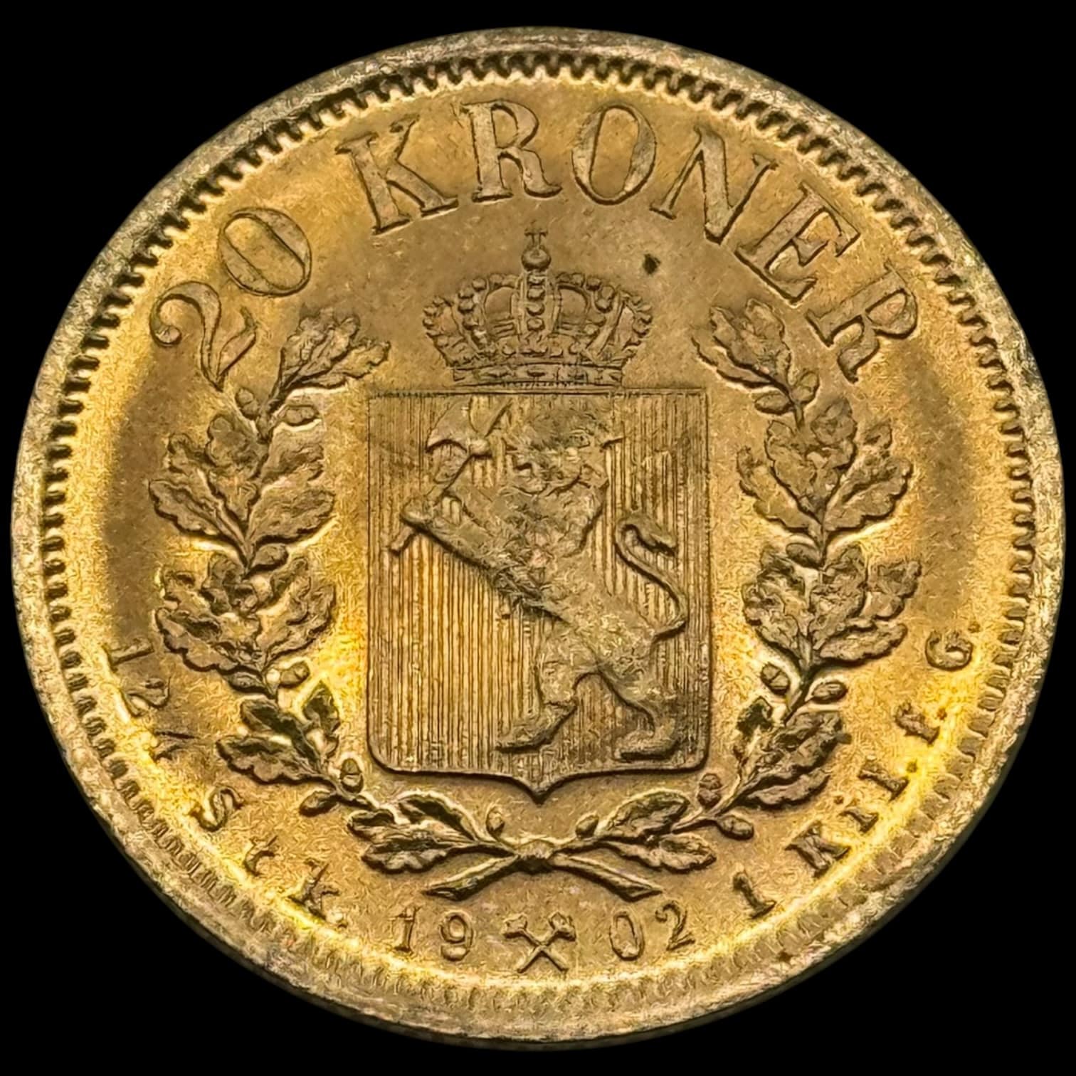 Norge, 20 kroner 1902, Oscar II, Sieg 104, NM 9, Kva. 0-01 - Image 3
