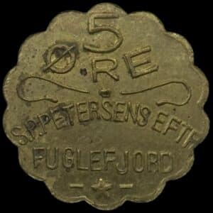 Færøerne, 5 øre S.P. Petersen / Fuglefjord, stor skrift, Sieg 3.1, Kva. 1+-01
