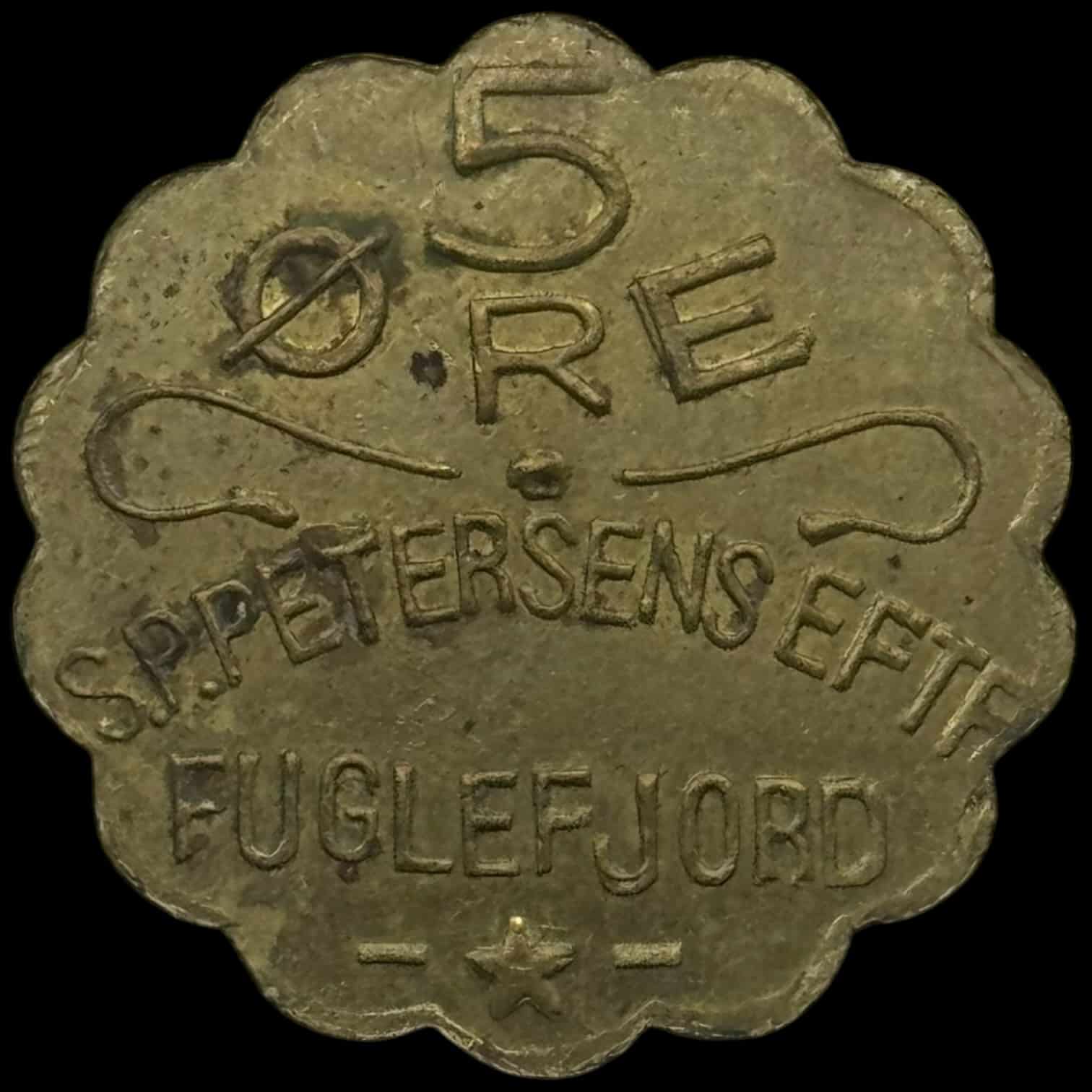 Færøerne, 5 øre S.P. Petersen / Fuglefjord, stor skrift, Sieg 3.1, Kva. 1+-01