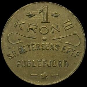 Færøerne, 1 krone S.P. Petersen / Fuglefjord, Sieg 3.8, Kva. 01