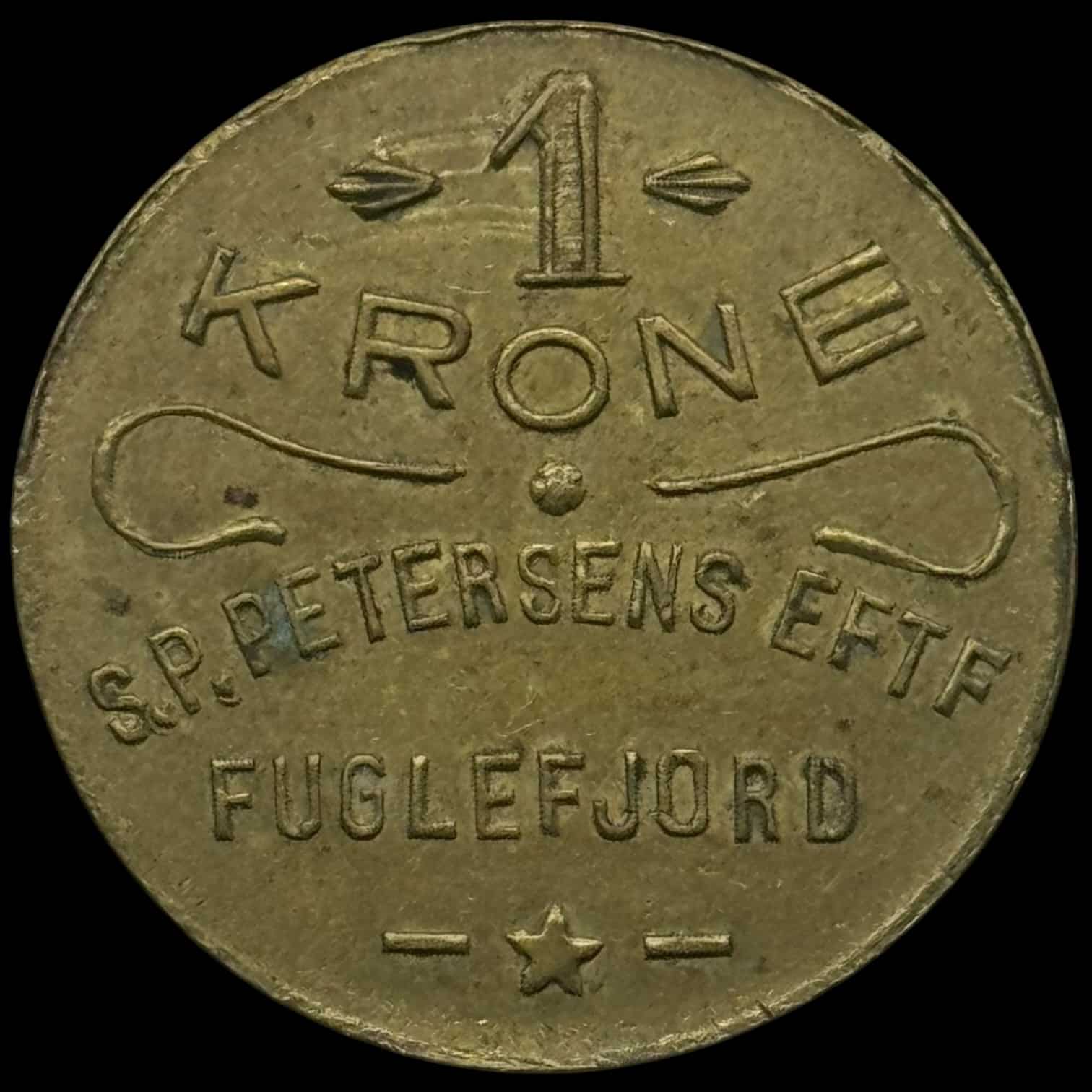 Færøerne, 1 krone S.P. Petersen / Fuglefjord, Sieg 3.8, Kva. 01