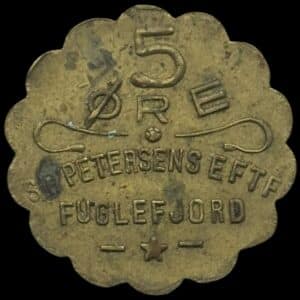 Færøerne, 5 øre S.P. Petersen / Fuglefjord, lille skrift, Sieg 3.2, Kva. 1+-01