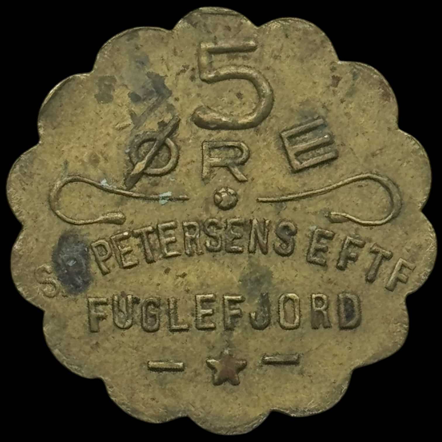 Færøerne, 5 øre S.P. Petersen / Fuglefjord, lille skrift, Sieg 3.2, Kva. 1+-01