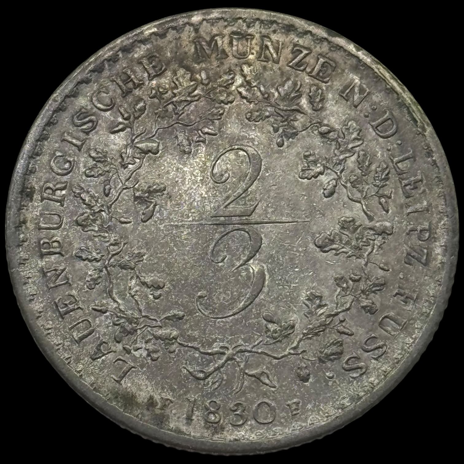 1830 FF, 2/3 thaler / Zweidrittel, Fre.VI, Sieg 44, Hede 1, Kva. 1+-01