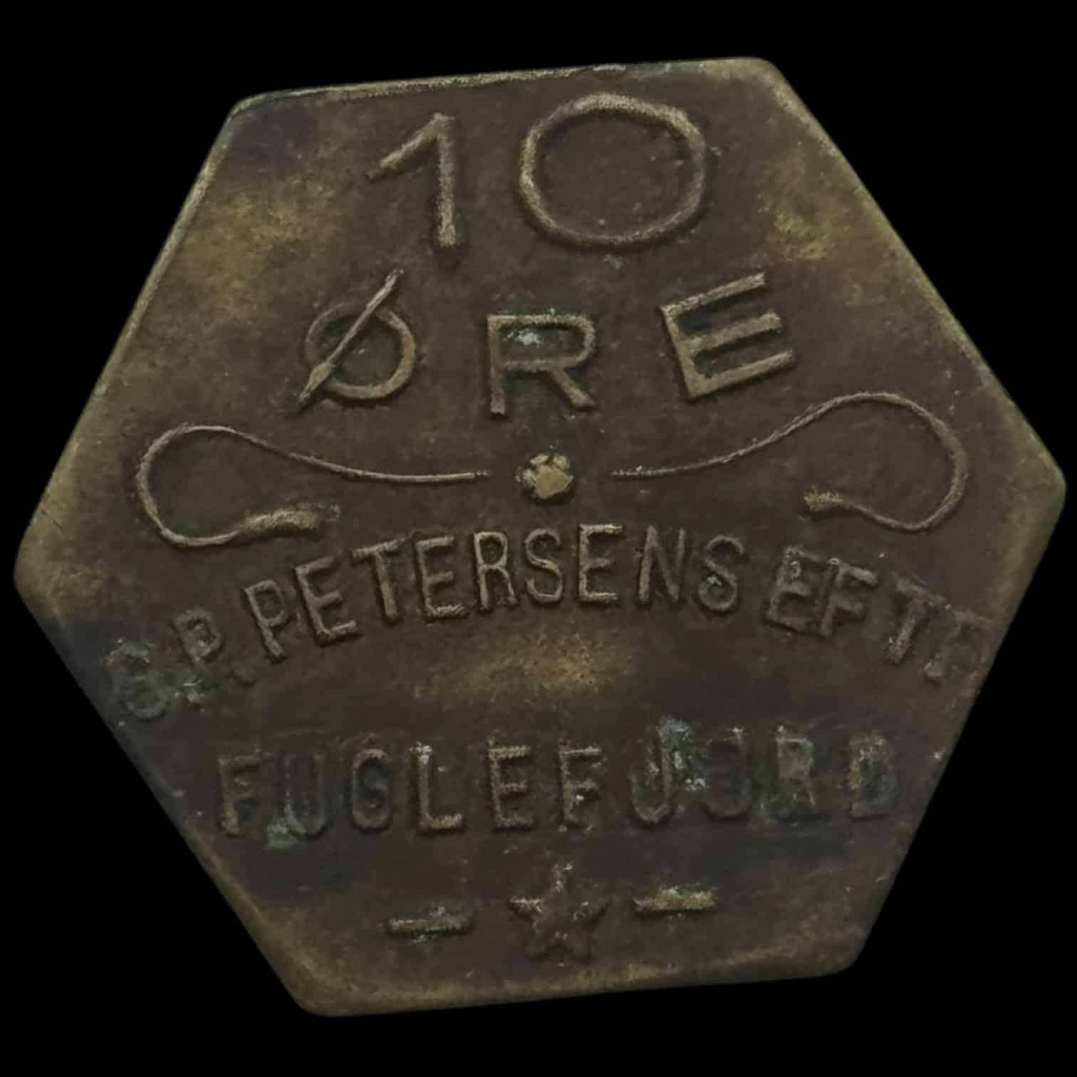 Færøerne, 10 øre S.P. Petersen / Fuglefjord, lille skrift, Sieg 3.4, Kva. 1+