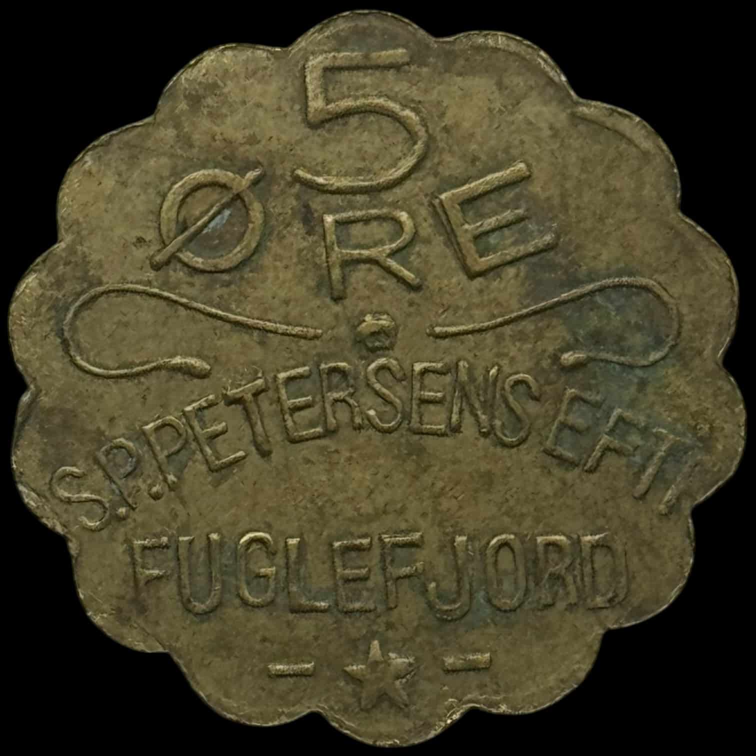 Færøerne, 5 øre S.P. Petersen / Fuglefjord, stor skrift, Sieg 3.1, Kva. 1+-01