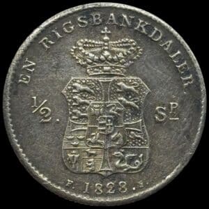 1828 FF, 1/2 speciedaler / Rigsbankdaler, Fre.VI, Sieg 27.1, Hede 27A, Kva. 1+ rids