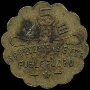 Færøerne, 5 øre S.P. Petersen / Fuglefjord, lille skrift, Sieg 3.2, Kva. 1+