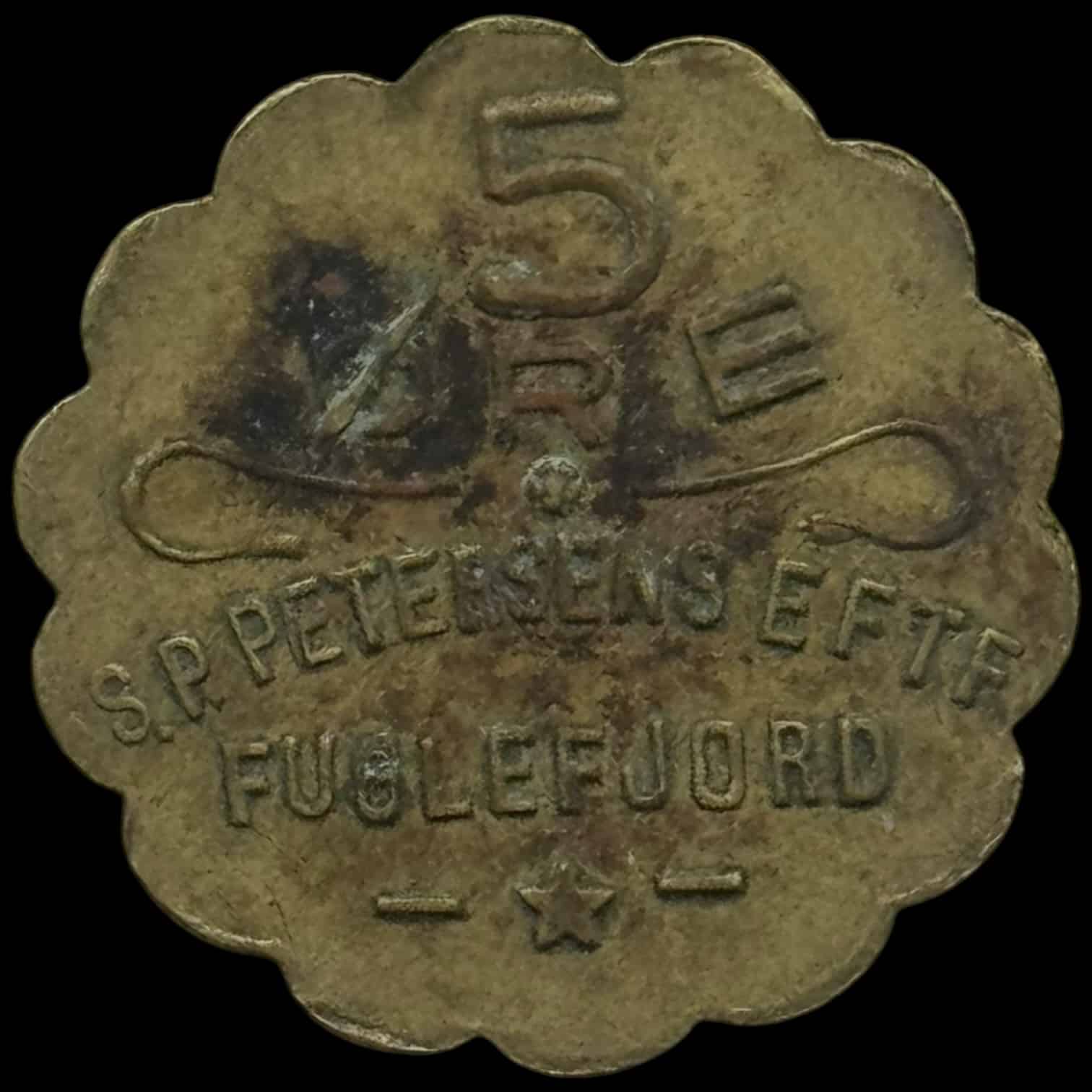 Færøerne, 5 øre S.P. Petersen / Fuglefjord, lille skrift, Sieg 3.2, Kva. 1+