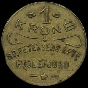 Færøerne, 1 krone S.P. Petersen / Fuglefjord, Sieg 3.8, Kva. 01