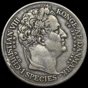 1848 VS, 1 speciedaler “Tronskifte”, Fre.VII, Sieg 7, Hede 3, Kva. 1-1+