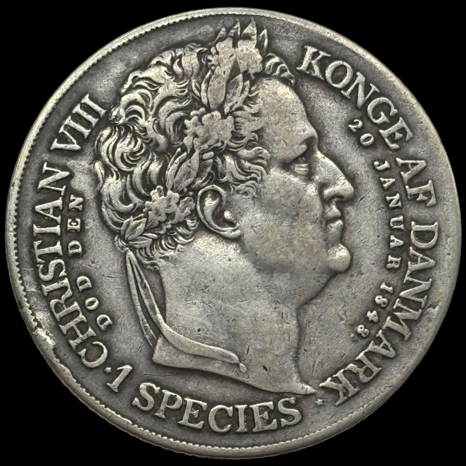 1848 VS, 1 speciedaler “Tronskifte”, Fre.VII, Sieg 7, Hede 3, Kva. 1-1+